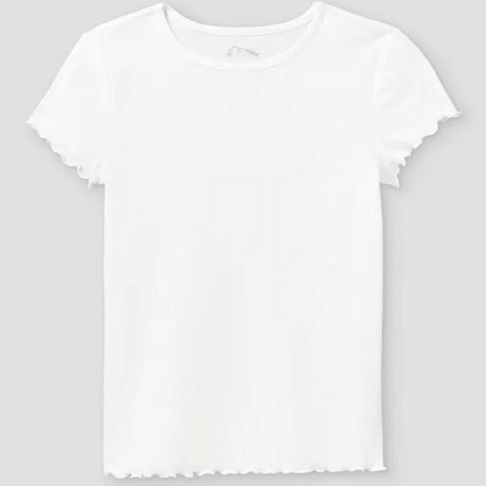 Girls Lettuce Edge Short Sleeve T-Shirt - White -